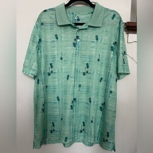 Haggar Men's Green Polo with pineapple & Palm Print Shirt size XL